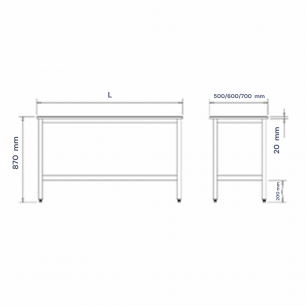 MEDIDAS DE MESA DE PREPARACIÓN CENTRAL CON UN ESTANTE, BLANCA