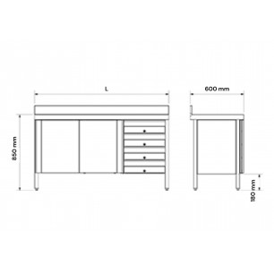 600 DE ANCHURA MESA MURAL INOX CON PUERTAS Y CAJONES