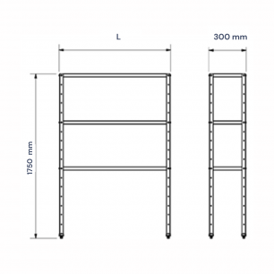 MEDIDAS DE ESTANTERÍA DE 3 BALDAS, FONDO 300 mm