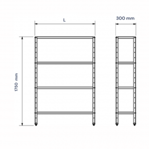 MEDIDAS DE ESTANTERÍA DE 4 BALDAS, FONDO 300