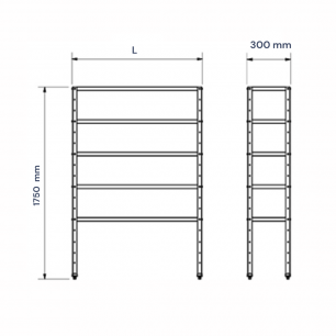 MEDIDAS DE ESTANTERÍA DE 5 BALDAS, FONDO 300