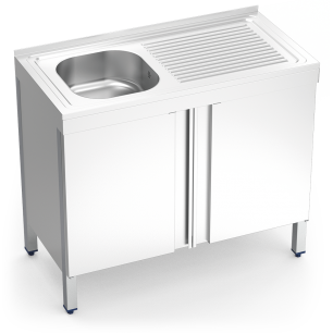 FREGADERO INOX CON PUERTAS ABATIBLES 1 CUBETA Y ESCURRIDOR DERECHO