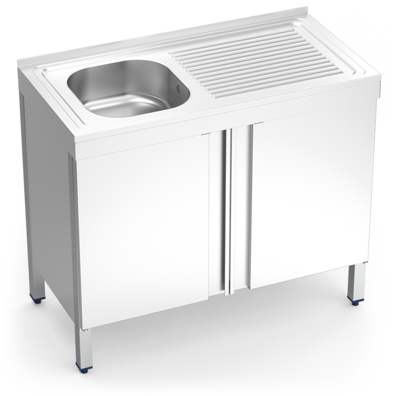 FREGADERO INOX CON PUERTAS ABATIBLES 1 CUBETA Y ESCURRIDOR DERECHO