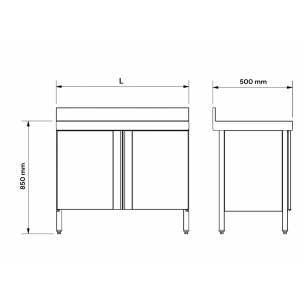 MEDIDAS DE FREGADERO INOX CON PUERTAS ABATIBLES 1 CUBETA Y ESCURRIDOR DERECHO