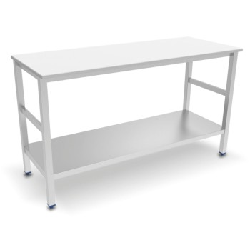 MESA CON 1 ESTANTE ENCIMERA DE POLIETILENO BLANCO