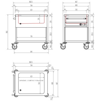 MEDIDAS DE CARRO BAÑO MARIA CBM-211