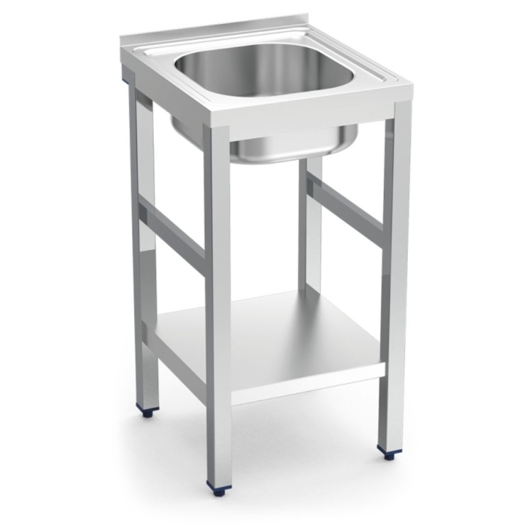 FREGADERO INOX CON SOPORTE CON ENTREPAÑO 1 CUBETA