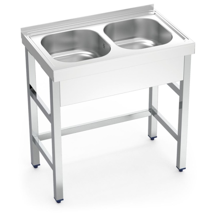 FREGADERO INOX CON SOPORTE 2 CUBETAS