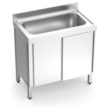 FREGADERO INOX CON CUBETA DE GRAN CAPACIDAD Y PUERTAS CORREDERAS