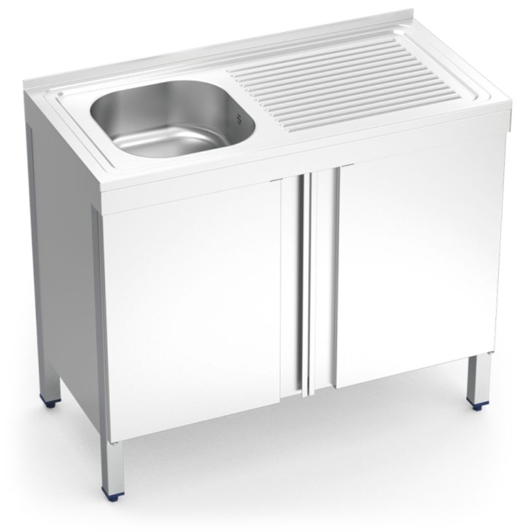 FREGADERO INOX CON PUERTAS ABATIBLES 1 CUBETA Y ESCURRIDOR DERECHO