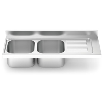 Fregadero inox con 2 cubetas y escurridor de 550mm