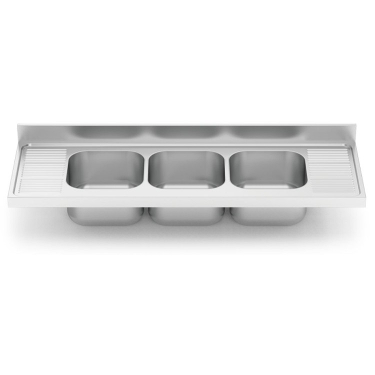 FREGADERO INOX CON 3 CUBETAS Y 2 ESCURRIDORES DE 600MM