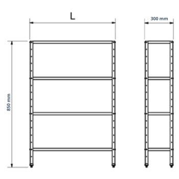 ESTANTERÍA DE 4 BALDAS ALTURA 850