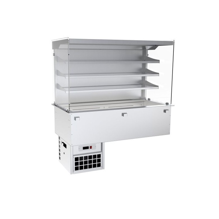 Vitrina mural refrigerada recta de 3 niveles con cuba fría ventilada y puertas abatibles