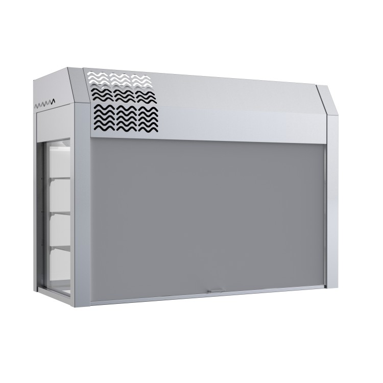 Vitrina refrigerada (4GN 1/1) de 3 niveles con base aislada y termo cortina 1550 x 660 x 1180 mm Vitrina refrigerada (4GN 1/1) de 3 niveles con base aislada y termo cortina 1550 x 660 x 1180 mm