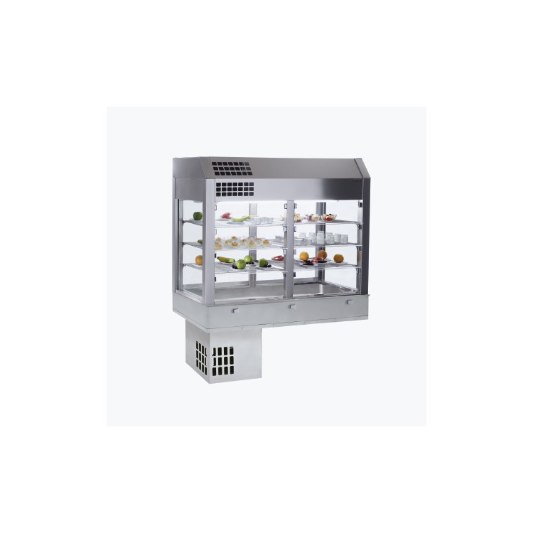 Vitrina refrigerada de 3 niveles con cuba fría estática (termo cortina) Vitrina refrigerada de 3 niveles con cuba fría estática (termo cortina)