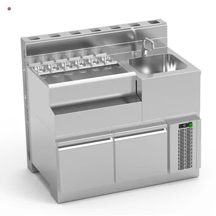 Mueble Refrigerado con Fregadero y Muro Técnico 120 cm - Cuba Izquierda