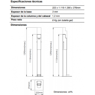 Dimensiones de la Estación de Desinfección