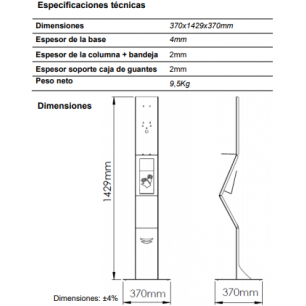 Dimensiones del Soporte de Desinfección