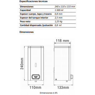 Dispensador spray desinfectante manual acabado brillante